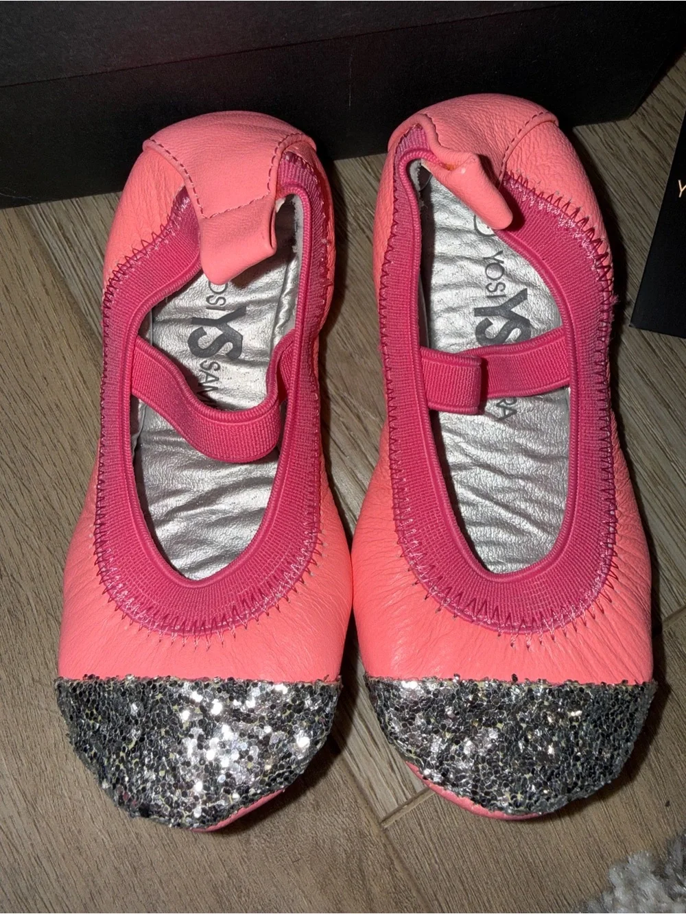Yosi Samra Baby Pink Glitter Toe Ballet Flats